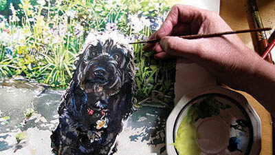 如何画一只狗肖像用水彩画和屏蔽吗